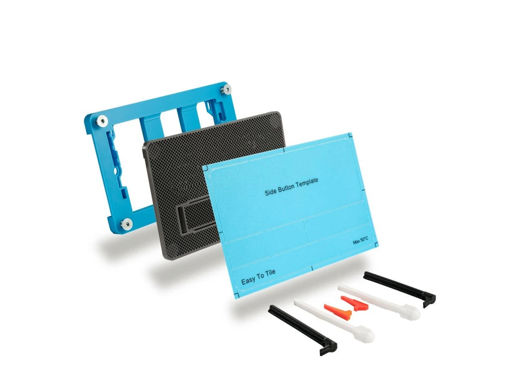 Pełny Zestaw Ukrytego Przycisku Spłukiwania WC EasyToTile – Geberit Sigma BOCZNY z Niebieską Podstawką (3-w-1 Otwór)