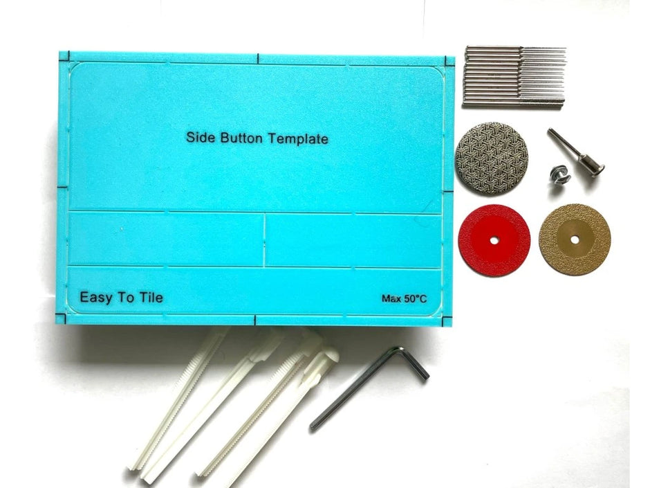 Pełny Zestaw Ukrytego Przycisku Spłukiwania WC EasyToTile – Geberit Sigma BOCZNY z Niebieską Podstawką (3-w-1 Otwór)