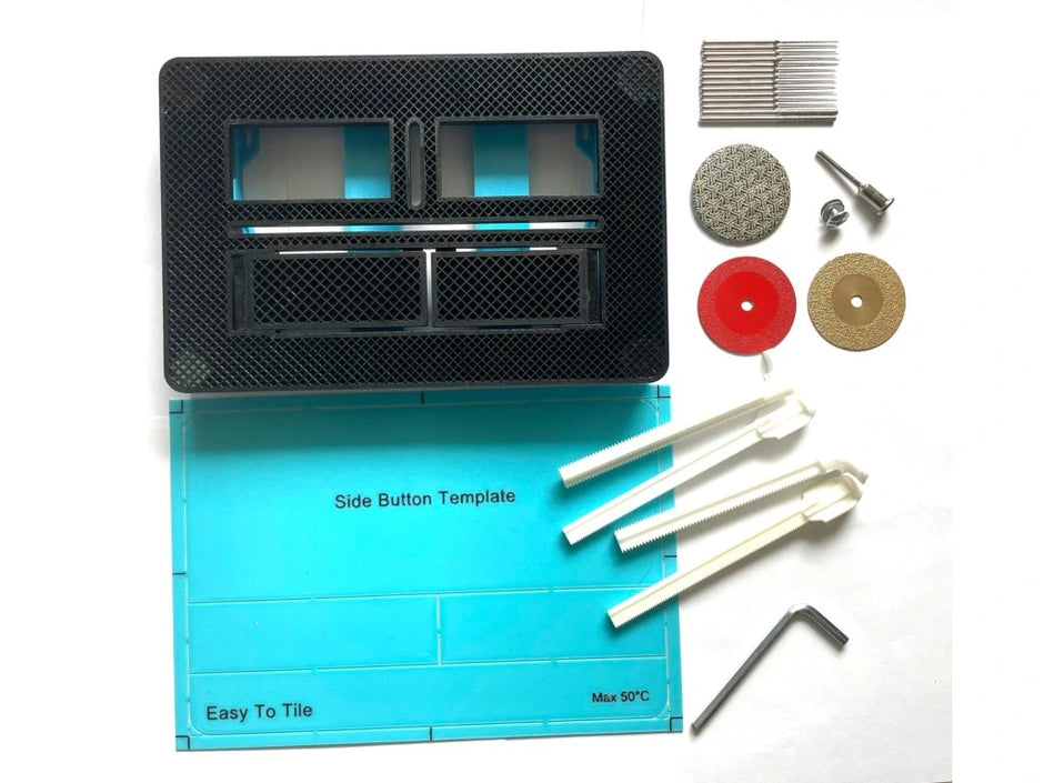 Pełny Zestaw Ukrytego Przycisku Spłukiwania WC EasyToTile – Geberit Sigma BOCZNY z Niebieską Podstawką (3-w-1 Otwór)