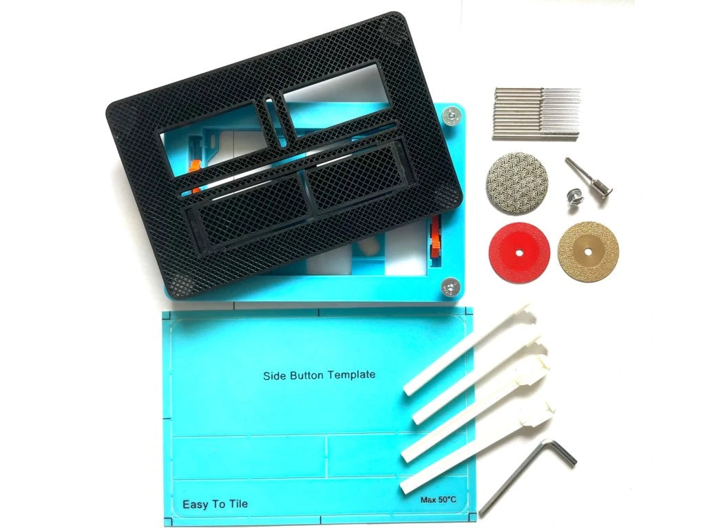 Pełny Zestaw Ukrytego Przycisku Spłukiwania WC EasyToTile – Geberit Sigma BOCZNY z Niebieską Podstawką (3-w-1 Otwór)